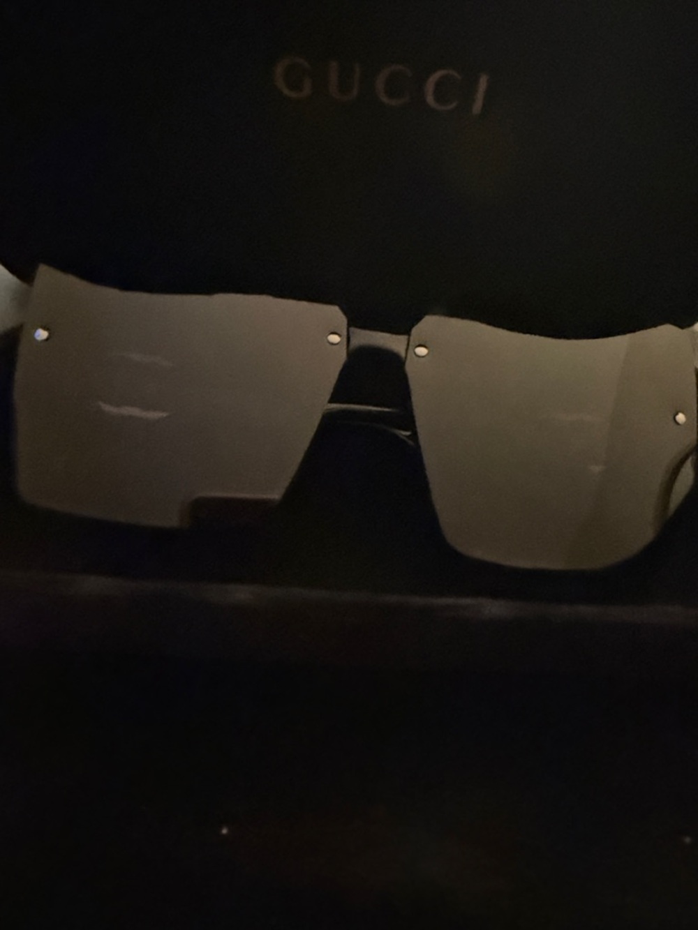 Gucci Rimless Shield Sunglasses in Smoke Black